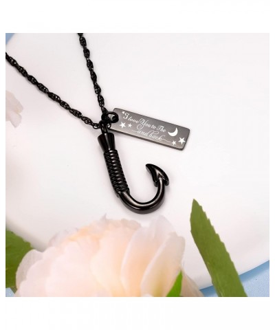 Fish hook Cremation Urn Pendant Memorial Necklace for ashes Fish Urn cremation necklace Black-Love you to the moon & back $9....