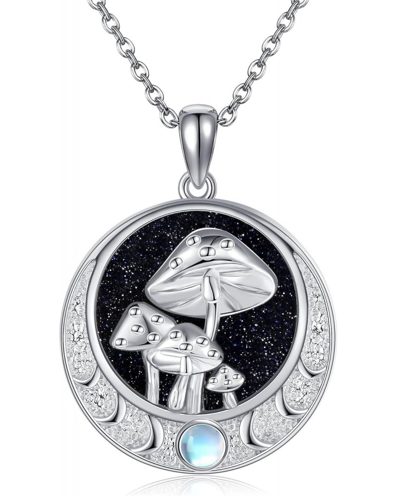 Mushroom Necklace S925 Sterling Silver Mushroom Moon Phase Pendant Necklace Blue Sandstone Moonstone Mushroom Jewelry Gifts f...