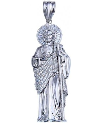 925 Sterling Silver Saint Jude Pendant With Cubic Zirconia Stones, St Jude Charm, Christian Jewelry Crafted In United States ...