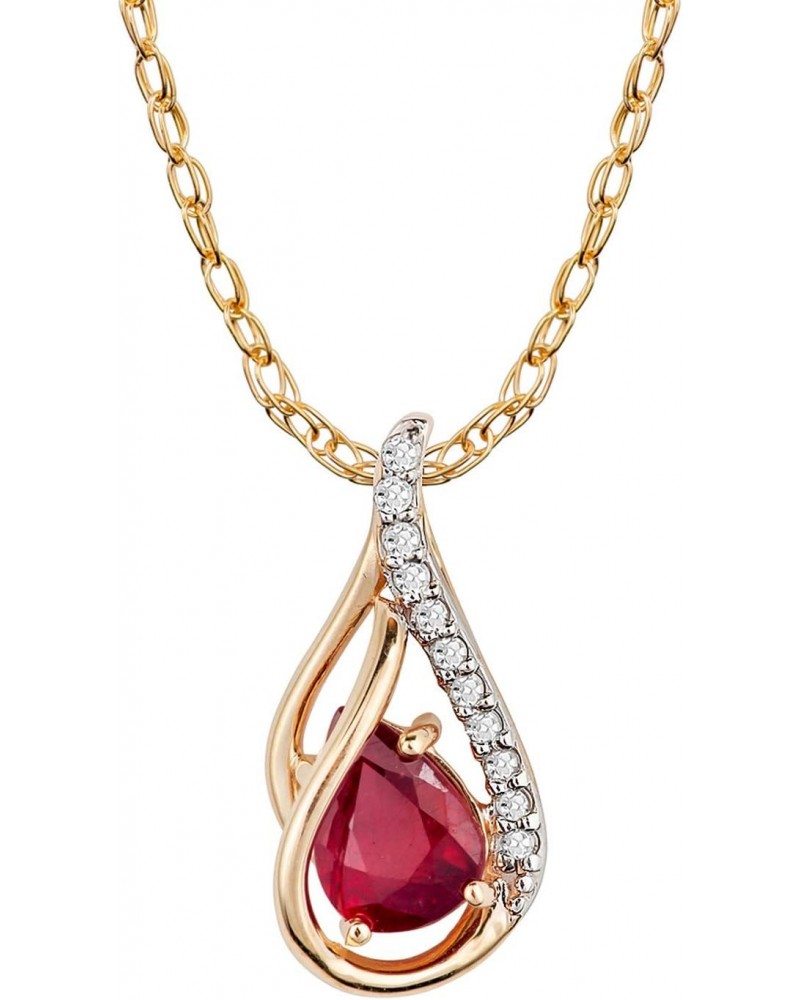 10k Yellow Gold Genuine Pear-shape Ruby and Diamond Halo Drop Pendant Necklace $90.65 Necklaces