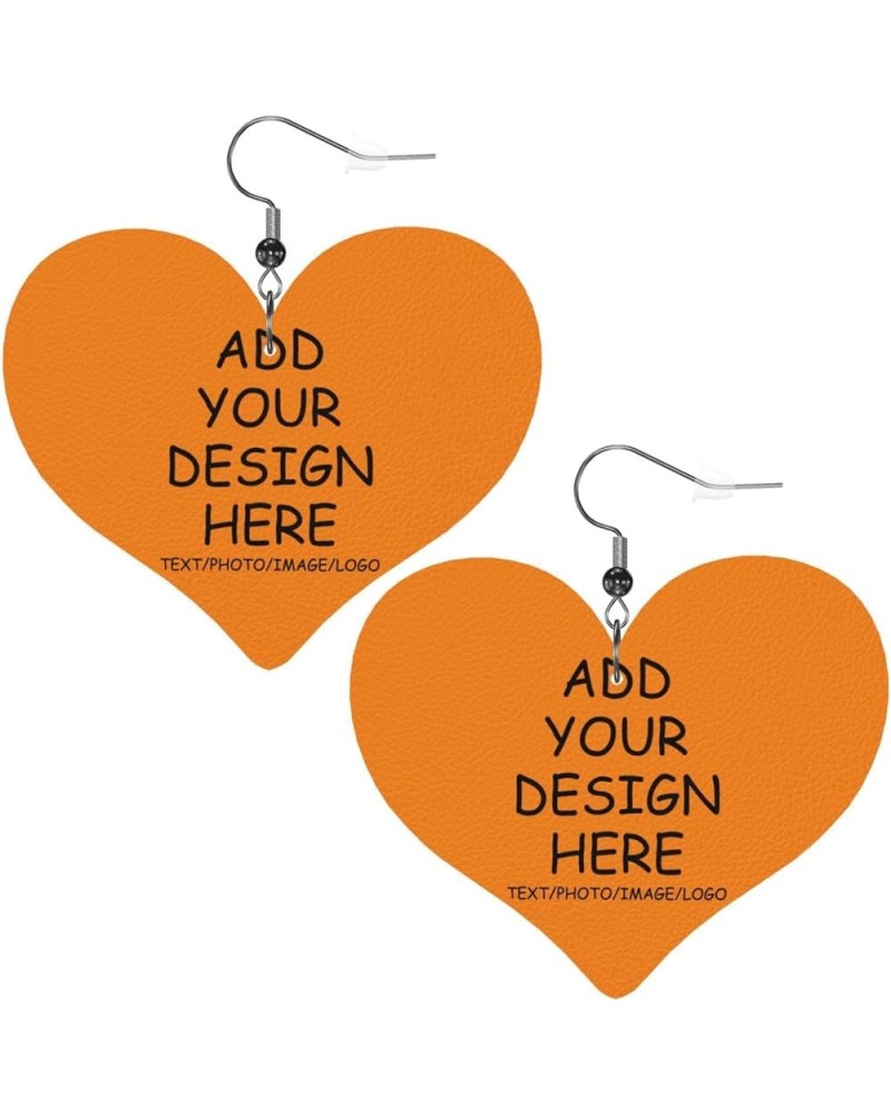 Custom Leather Earrings Personalized Customized Photos Text Picture Drop Dangle Earrings for Women Girls heart shape Orange $...