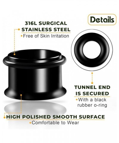 Pair of 316L Surgical Steel Black Anodized Single Flared Piercing Jewelry Ear flesh Tunnel O-ring Earring Lobe Stretcher Plug...