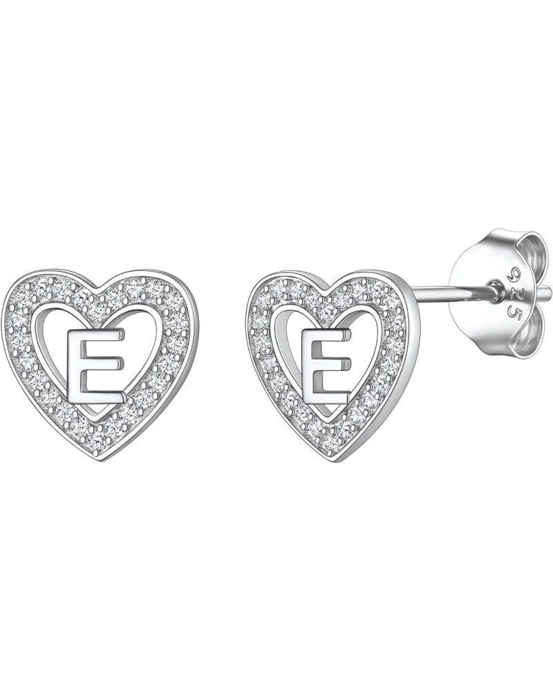 925 Sterling Silver Initial Heart Earrings, Dainty Cubic Zirconia Letter Stud Earrings for Women Girls (with Gift Box) E $8.6...