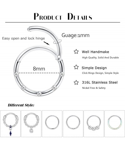 Septum Rings 16G 18G Surgical Steel Dangle Nose Rings Hoop for Women Men Clicker Planet CZ Opal Hoop Cartilage Earrings Teard...