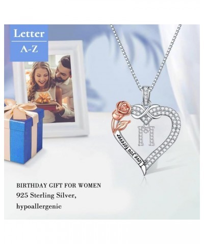 Rose Heart Necklace Gifts for Women, 925 Sterling Silver Rose Heart Initial Letter Heart Pendant Necklace, Mothers Day Annive...