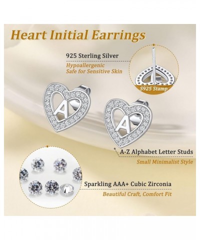 925 Sterling Silver Initial Heart Earrings, Dainty Cubic Zirconia Letter Stud Earrings for Women Girls (with Gift Box) E $8.6...