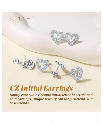 925 Sterling Silver Initial Heart Earrings, Dainty Cubic Zirconia Letter Stud Earrings for Women Girls (with Gift Box) E $8.6...