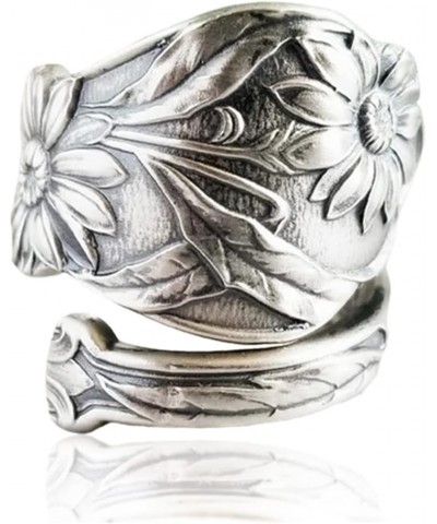 Sunflower Spoon Rings for Women Adjustable Silver Victorian Vintage Boho Floral Thumb Jewelry Vintage Sunflower $11.64 Rings