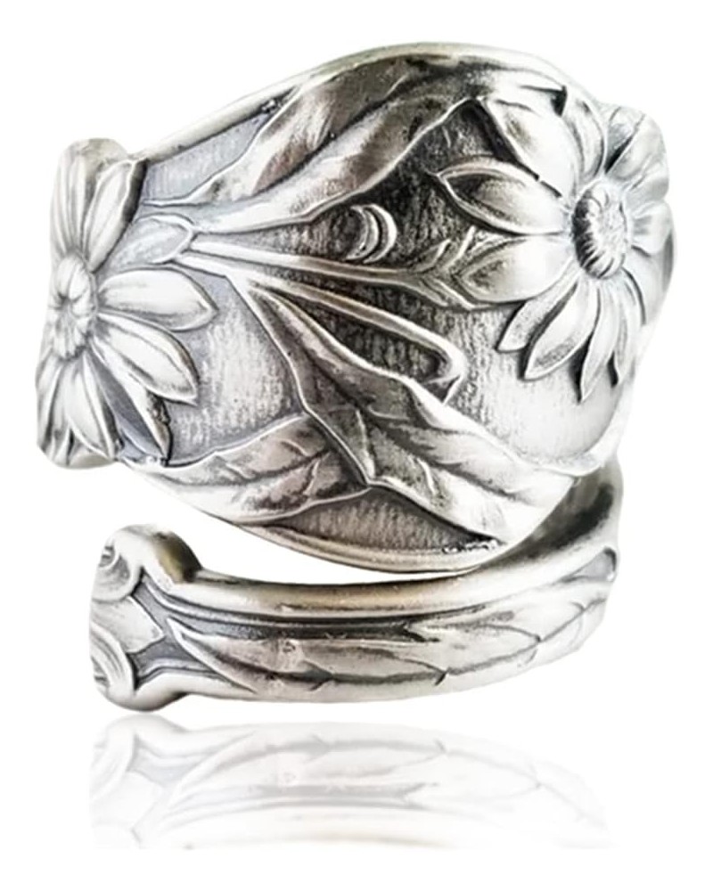 Sunflower Spoon Rings for Women Adjustable Silver Victorian Vintage Boho Floral Thumb Jewelry Vintage Sunflower $11.64 Rings