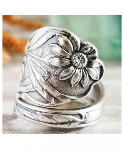 Sunflower Spoon Rings for Women Adjustable Silver Victorian Vintage Boho Floral Thumb Jewelry Vintage Sunflower $11.64 Rings