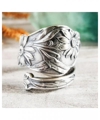 Sunflower Spoon Rings for Women Adjustable Silver Victorian Vintage Boho Floral Thumb Jewelry Vintage Sunflower $11.64 Rings