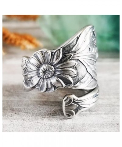 Sunflower Spoon Rings for Women Adjustable Silver Victorian Vintage Boho Floral Thumb Jewelry Vintage Sunflower $11.64 Rings