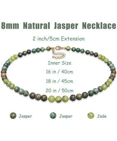 Beaded Necklace for Women,8MM Jasper Stone Necklace, Handmade Fashion Jewelry Gifts,Bead Choker Necklace 16 inch Multi Green ...