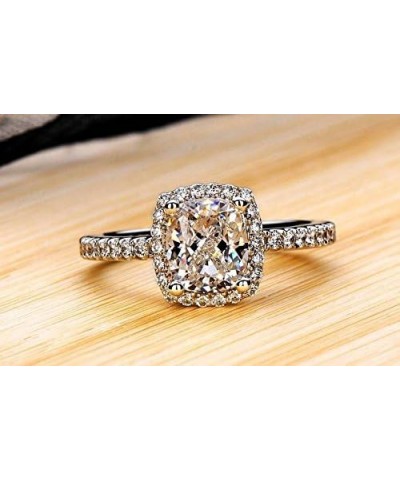 18K White Gold Plated Cubic Zirconia Promise Halo Wedding Engagement Eternity Bridal Ring for Women white gold $9.50 Rings