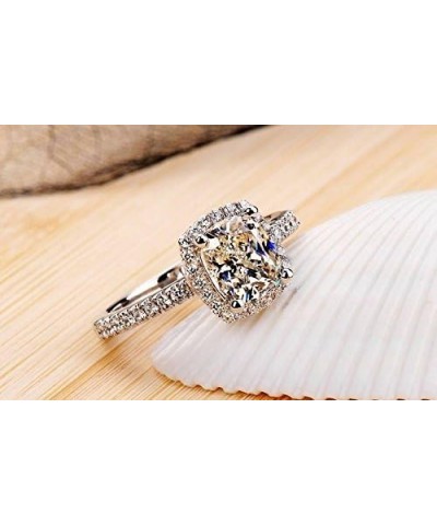 18K White Gold Plated Cubic Zirconia Promise Halo Wedding Engagement Eternity Bridal Ring for Women white gold $9.50 Rings