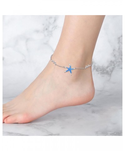 Starfish Wave Anklet for Women 925 Sterling Silver Blue Opal Adjustable Ankle Bracelets Ocean Beach Jewelry for Girls blue op...