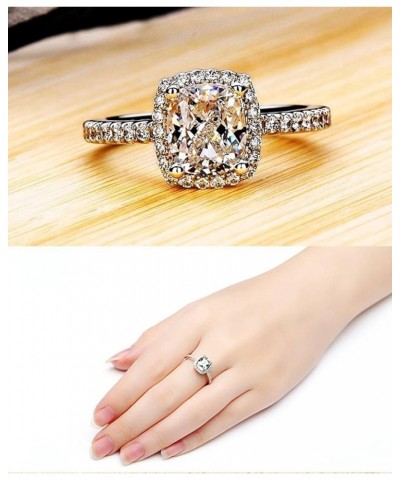 18K White Gold Plated Cubic Zirconia Promise Halo Wedding Engagement Eternity Bridal Ring for Women white gold $9.50 Rings