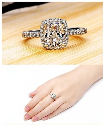 18K White Gold Plated Cubic Zirconia Promise Halo Wedding Engagement Eternity Bridal Ring for Women white gold $9.50 Rings