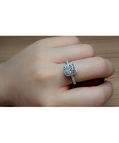 18K White Gold Plated Cubic Zirconia Promise Halo Wedding Engagement Eternity Bridal Ring for Women white gold $9.50 Rings