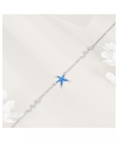 Starfish Wave Anklet for Women 925 Sterling Silver Blue Opal Adjustable Ankle Bracelets Ocean Beach Jewelry for Girls blue op...