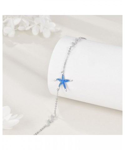 Starfish Wave Anklet for Women 925 Sterling Silver Blue Opal Adjustable Ankle Bracelets Ocean Beach Jewelry for Girls blue op...