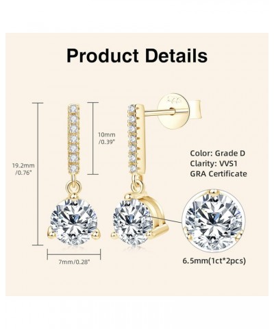 Dangle Earrings for Women,D Color VVS1 Clarity Moissanite Solitaire Studs, 925 Sterling Silver Moissanite Diamond Small Earri...