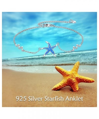 Starfish Wave Anklet for Women 925 Sterling Silver Blue Opal Adjustable Ankle Bracelets Ocean Beach Jewelry for Girls blue op...