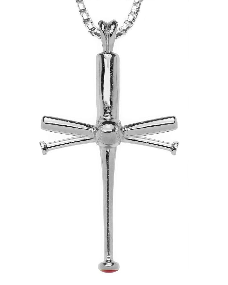 The Original Baseball Bat Cross Necklace Silver 18.0 Inches $51.43 Necklaces