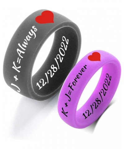 SHNIAN Rubber Matching Rings Colorful Heart Ring Silicone Rings Custom Engraved Engagement Gift His & Hers Wedding Band, Rubb...