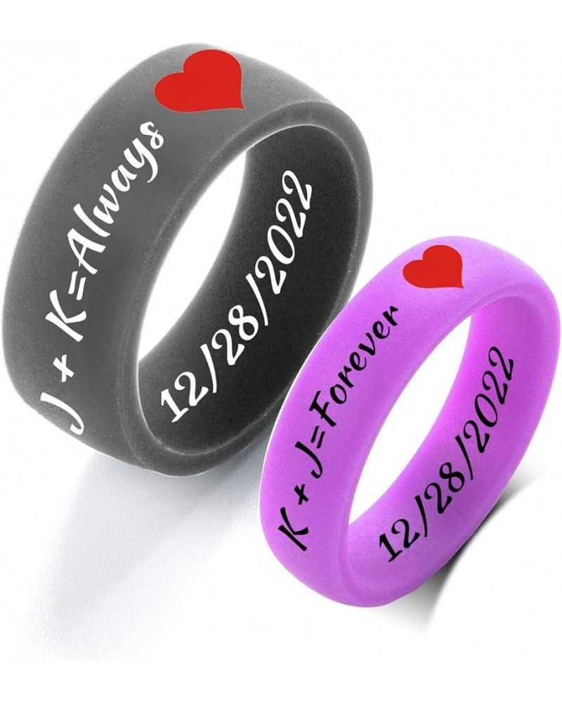 SHNIAN Rubber Matching Rings Colorful Heart Ring Silicone Rings Custom Engraved Engagement Gift His & Hers Wedding Band, Rubb...