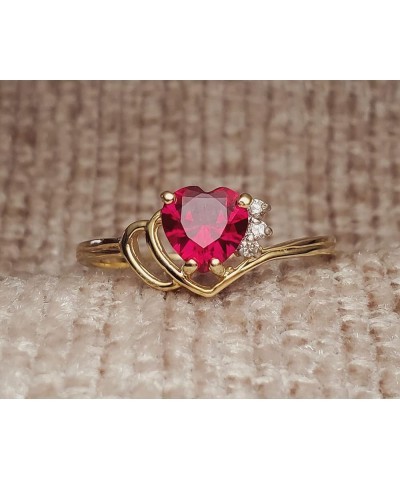 14k Solid Gold Angel's Heart - Heart Shaped 1.02 ct Ruby & Diamond Ring Yellow Gold $144.50 Rings