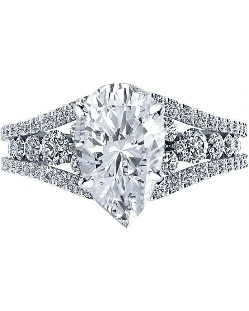 14K White Gold 4 Carat LAB GROWN Designer Channel Set Pear Cut Diamond Engagement Ring (G-H Color VS1-VS2 Clarity 3Ct Center)...