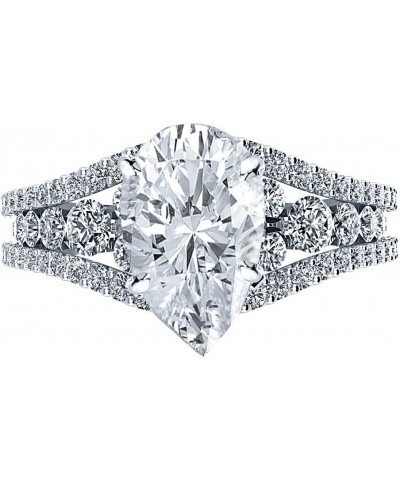 14K White Gold 4 Carat LAB GROWN Designer Channel Set Pear Cut Diamond Engagement Ring (G-H Color VS1-VS2 Clarity 3Ct Center)...