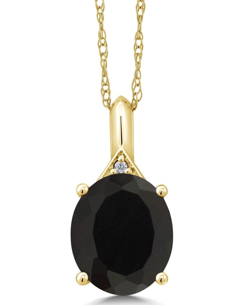 10K Yellow Gold Black Onyx and White Diamond Pendant Necklace For Women (4.02 Cttw, Oval 12X10MM, Gemstone Birthstone, with 1...