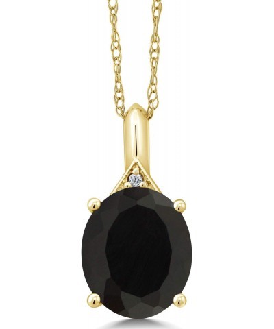 10K Yellow Gold Black Onyx and White Diamond Pendant Necklace For Women (4.02 Cttw, Oval 12X10MM, Gemstone Birthstone, with 1...