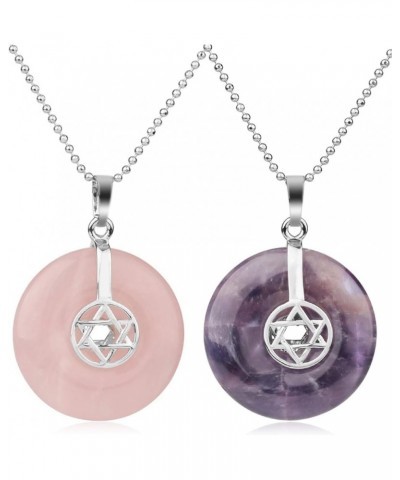 Star Of David Pendant Natural Stone Pink Purple Crystal Quartz Hexagram Charms Women Men Necklace Rose Quartz $13.59 Necklaces