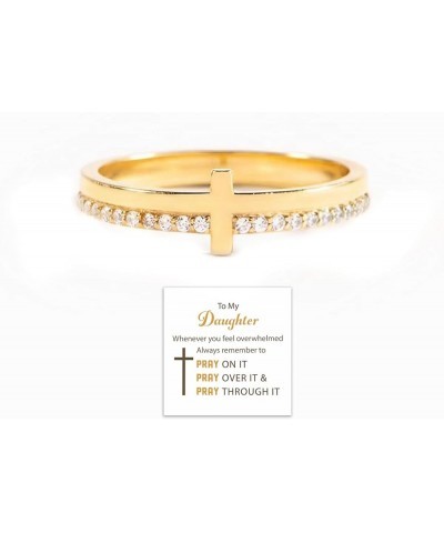 Never Quit Golden Cross Ring, To My Daughter Pray On It Golden Cross Ring, Stackable Zircon Motivational Cross Ring, Pray Chr...