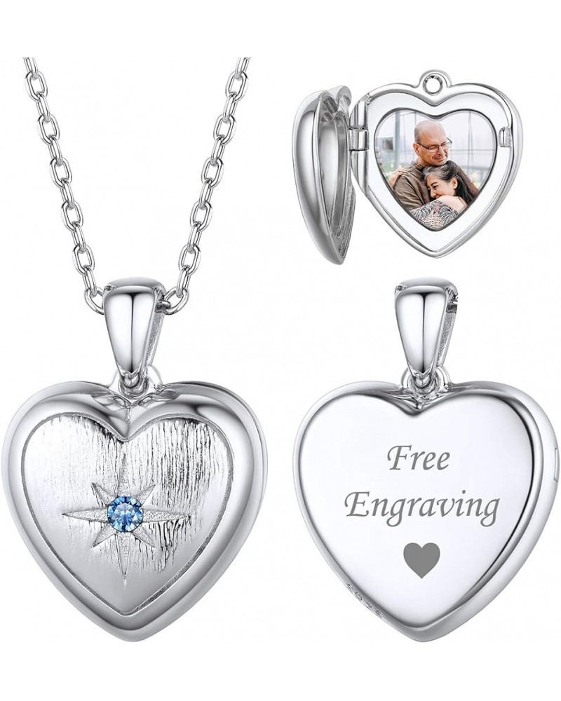 Personalized 925 Sterling Silver Heart Locket Necklace That Holds Pictures Memory Photo Lockets with 18 Inches Chain, Silver/...