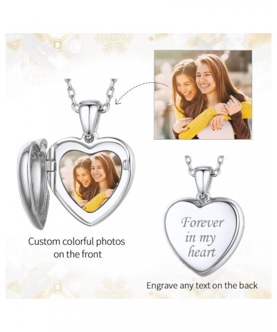 Personalized 925 Sterling Silver Heart Locket Necklace That Holds Pictures Memory Photo Lockets with 18 Inches Chain, Silver/...