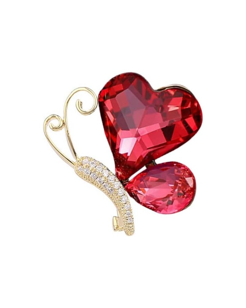 Rhinestone Heart Butterfly Brooch Pin for Women Girls Gold Plated Fashion Crystal Ruby Red Insect Animal Brooches Lapel Pins ...