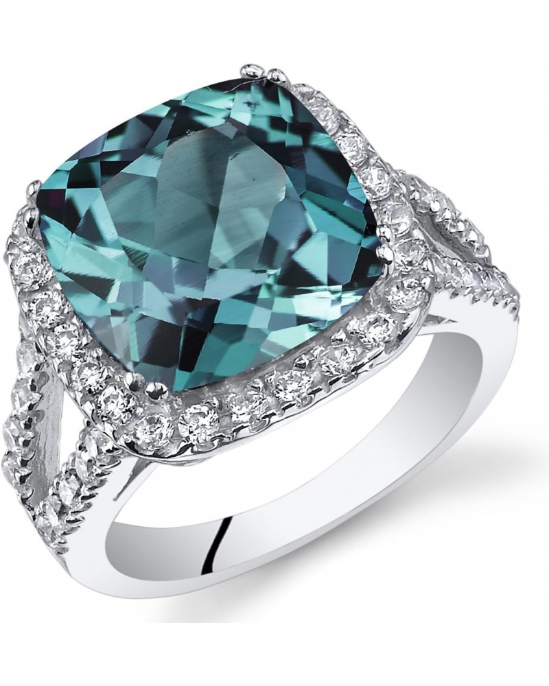 Simulated Alexandrite Signature Ring for Women 925 Sterling Silver, Large Color-Changing 7.75 Carats Cushion Cut 11mm, Sizes ...