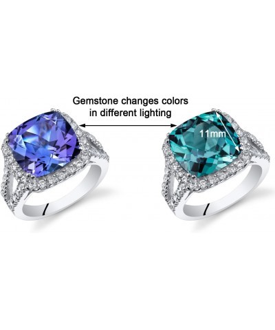 Simulated Alexandrite Signature Ring for Women 925 Sterling Silver, Large Color-Changing 7.75 Carats Cushion Cut 11mm, Sizes ...