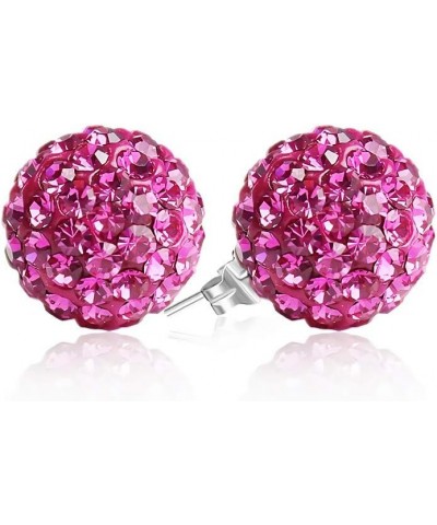 925 Sterling Silver Sparkle Crystal Ball Stud Earrings for Women 8mm Fuchsia $12.50 Earrings