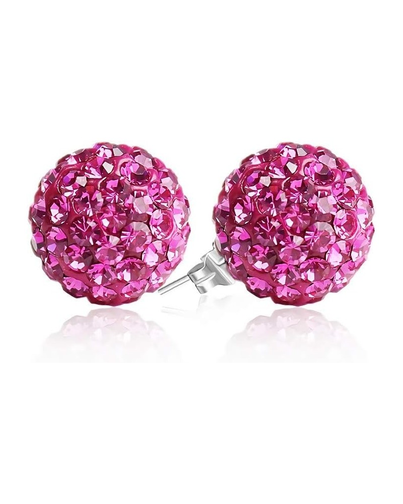 925 Sterling Silver Sparkle Crystal Ball Stud Earrings for Women 8mm Fuchsia $12.50 Earrings