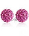 925 Sterling Silver Sparkle Crystal Ball Stud Earrings for Women 8mm Fuchsia $12.50 Earrings