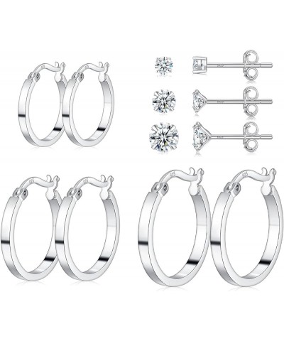 3 Pairs 925 Sterling Silver Hoop Earrings for Women 14K White Gold Plated Silver Hoop Earrings Hypoallergenic Small Silver Ho...