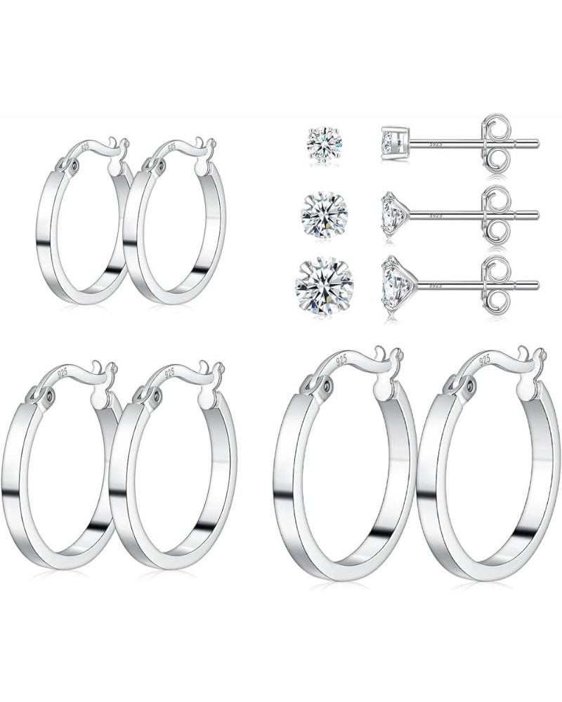 3 Pairs 925 Sterling Silver Hoop Earrings for Women 14K White Gold Plated Silver Hoop Earrings Hypoallergenic Small Silver Ho...