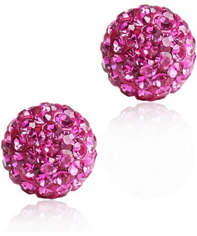 925 Sterling Silver Sparkle Crystal Ball Stud Earrings for Women 8mm Fuchsia $12.50 Earrings