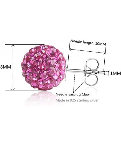 925 Sterling Silver Sparkle Crystal Ball Stud Earrings for Women 8mm Fuchsia $12.50 Earrings