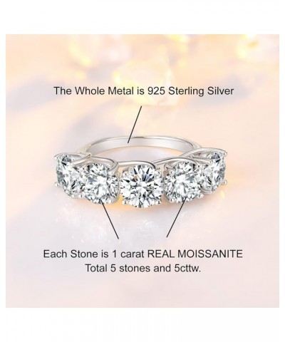 5ct Moissanite Engagement Wedding Ring for Women, 5 Stones 925 Sterling Silver D Color VVS Diamond Promise Ring with Certific...